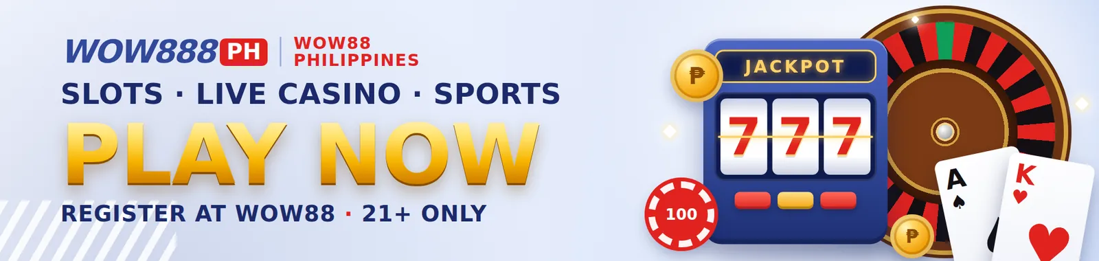 WOW888 PH banner: play slots, live casino and sports at WOW88